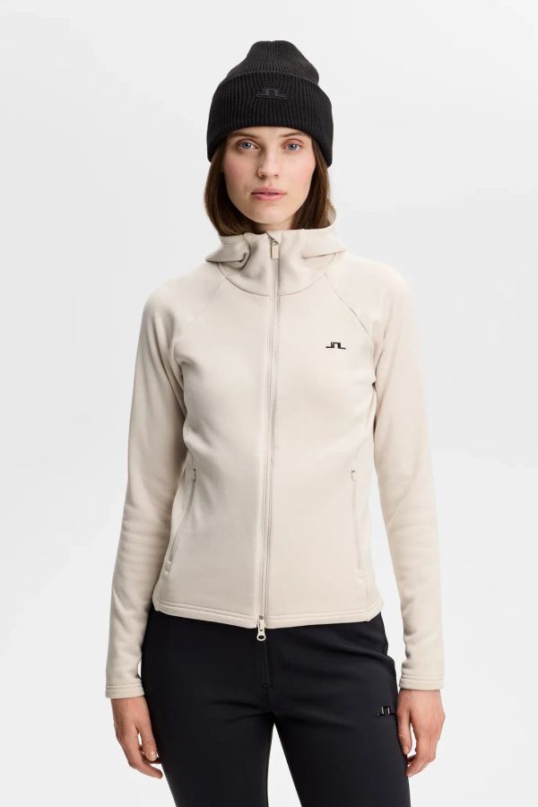 Model in the grey Portia Polartec Hood