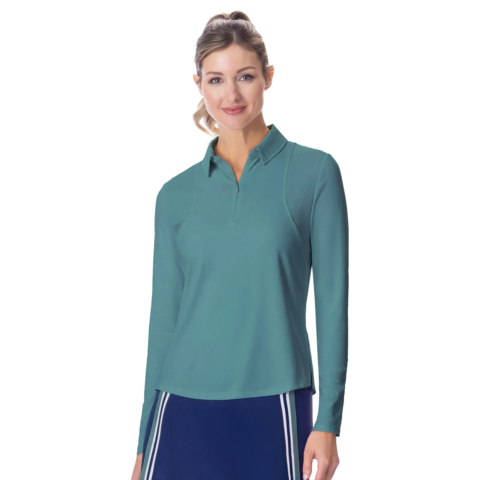 Faye long-sleeve polo in teal
