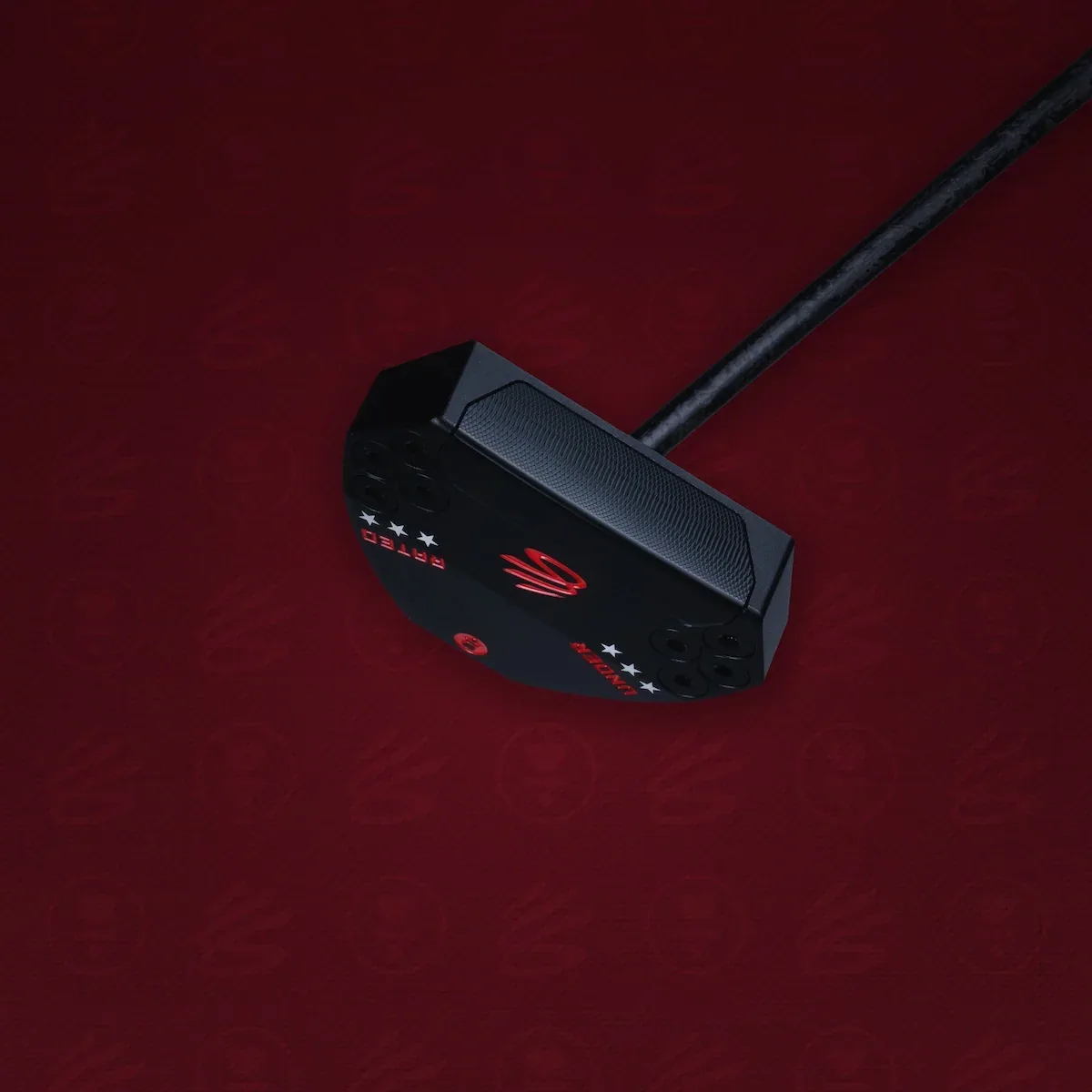Underrated x L.A.B. OZ.1i putter in black anodized finish on red background