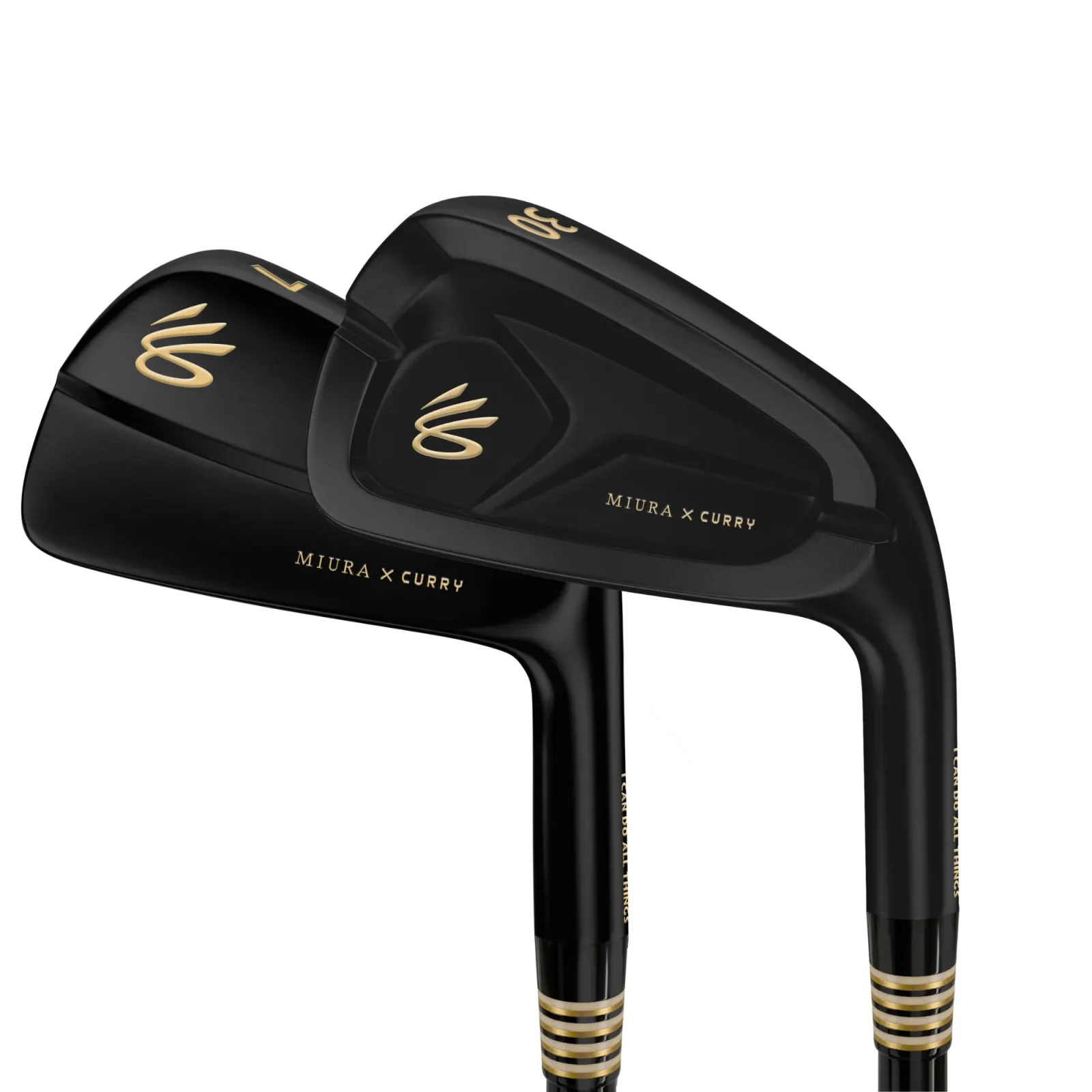 Miura x Curry TC-202 and MB-101 irons in black with gold Curry logo