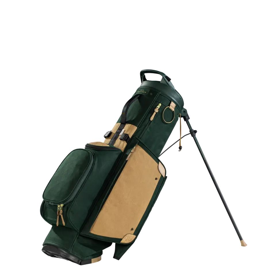 Sun Mountain TQR stand bag in Grove green and khaki waxed canvas